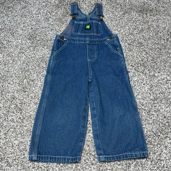 John Deere Overalls Kids Toddler 3T Blue Denim Bibs Farm Life Tractor Coveralls - Picture 1 of 9